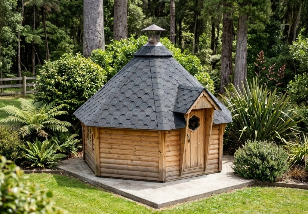 Interior of BBQ Hut with central grill
